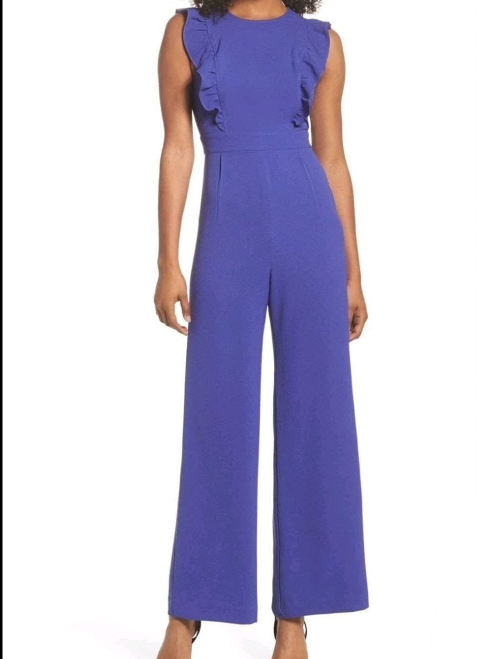 Charles Henry Women's Royal Blue Ruffle-Sleeve Wide-Leg Jumpsuit - Size L